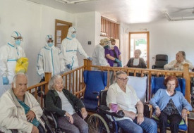 Older adults, like these nursing-home residents in Spain, are more vulnerable to infection and can respond poorly to vaccines